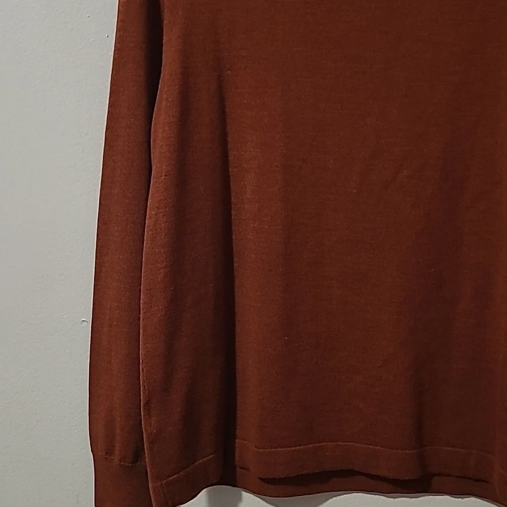JoS A Bank Traveler Men's L Rust Merino wool Sweater Qtr zip Henley quiet luxury